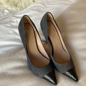 Jean-Michel Cazabat Blue Suede Pump with Lizard cap toe